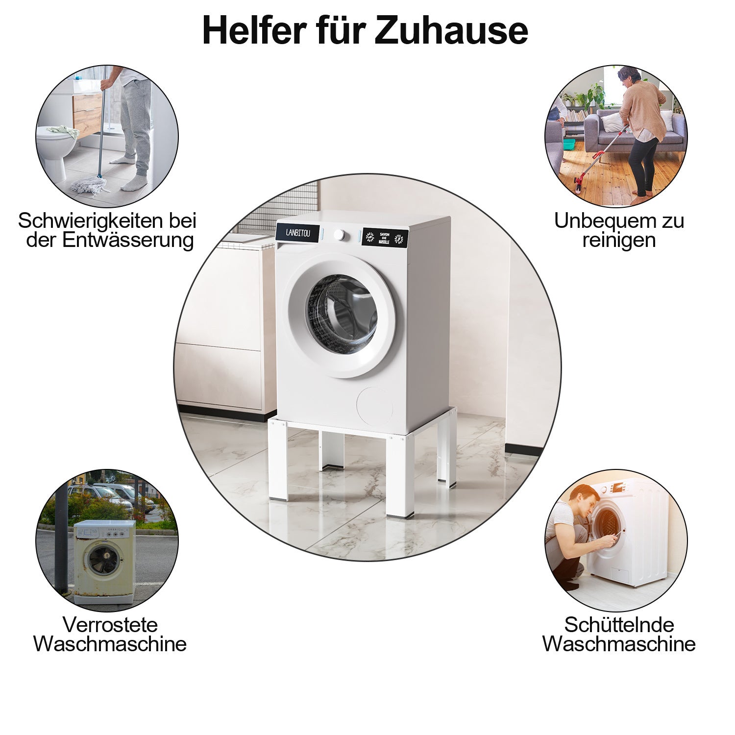 SWANEW Waschmaschinen Untergestell, Waschmaschinensockel , Waschmaschinen-Unterschrank, Podest für Waschmaschinen & Trockner
