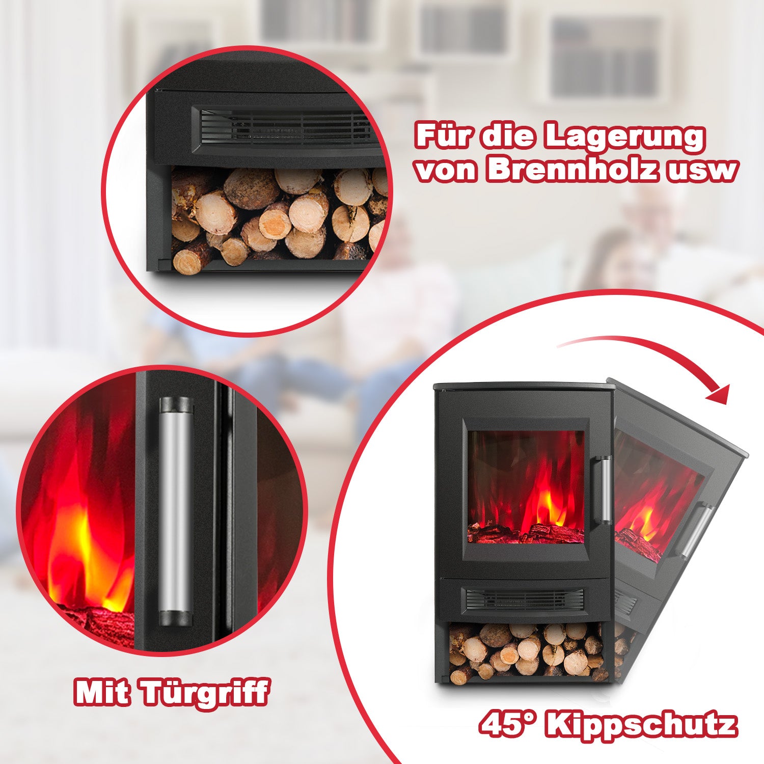SWANEW Elektrokamin mit Heizlüfter Fernbedienung, 900/1800W Elektro Kamin mit Thermostat Heizfunktion, Timer, Elektrischer Heizung LED Kaminfeuer Effekt, WiFi Fernbedienung