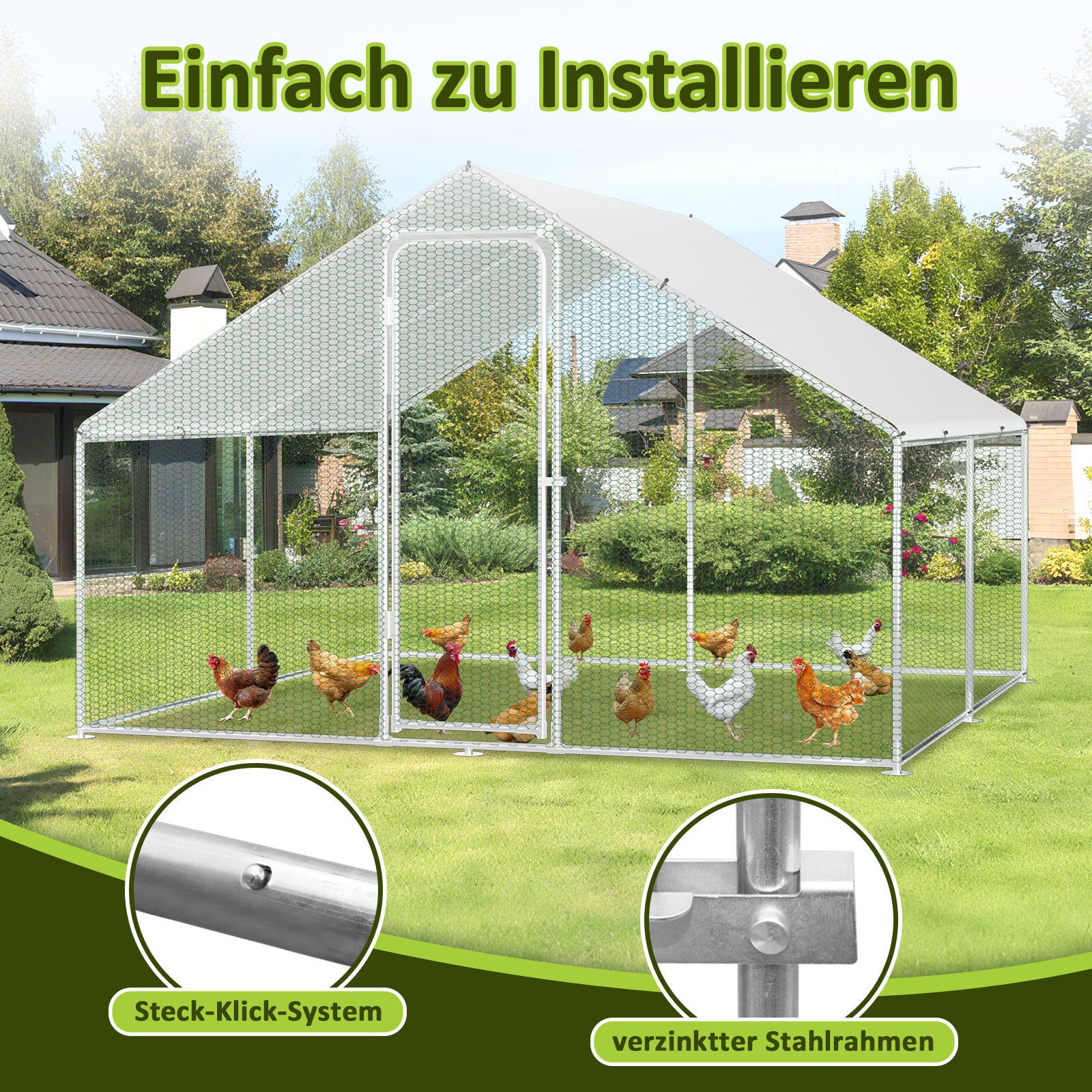 Hühnerstall Freilaufgehege 3x2x2m Stahlrahmen