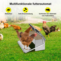 SWANEW Futterautomat Hühner Futterspender 5kg Tröge, mit Deckel, futtertrog hühner, Wetterfester Fußpedal selbstöffnender Futtertrog