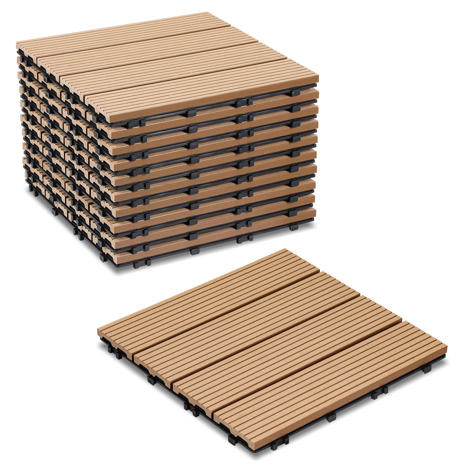 SWANEW WPC Terrassenfliesen, 30x30 cm, WPC Fliesen Balkonfliesen, 1㎡-5㎡ Klickfliese