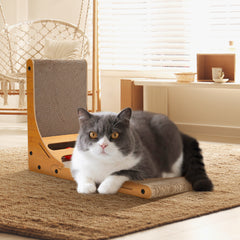 SWANEW Katzen Kratzbrett L förmig Kratzpappe Kratzmatte Eckkratzbrett, 62 cm Hohe Katzenkratzbrett mit Ballspielzeug
