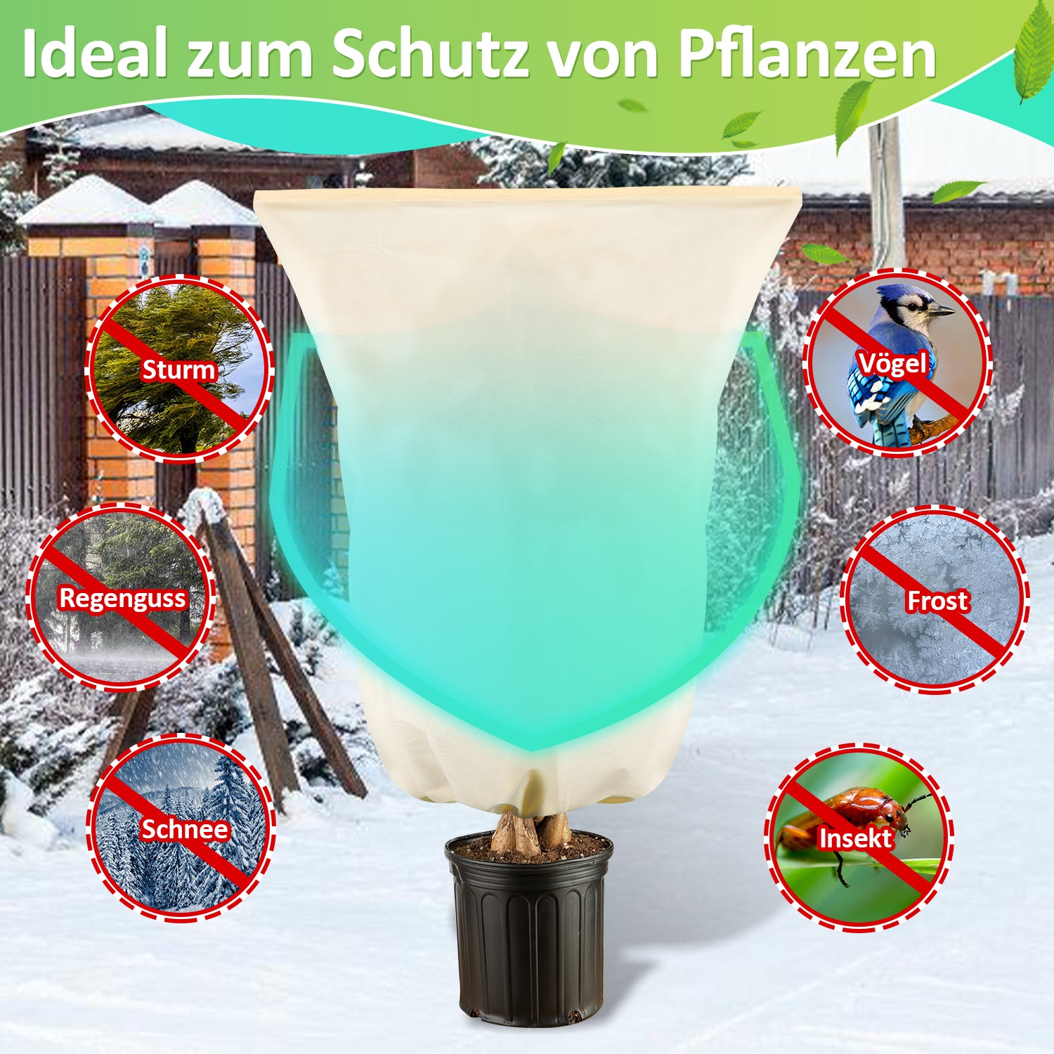 SWANEW Winterschutz für Pflanzen 100g/㎡, mit Reißverschluss & Kordelzug, Frostschutz für Kübelpflanzen Überwinterung und Obstbaum