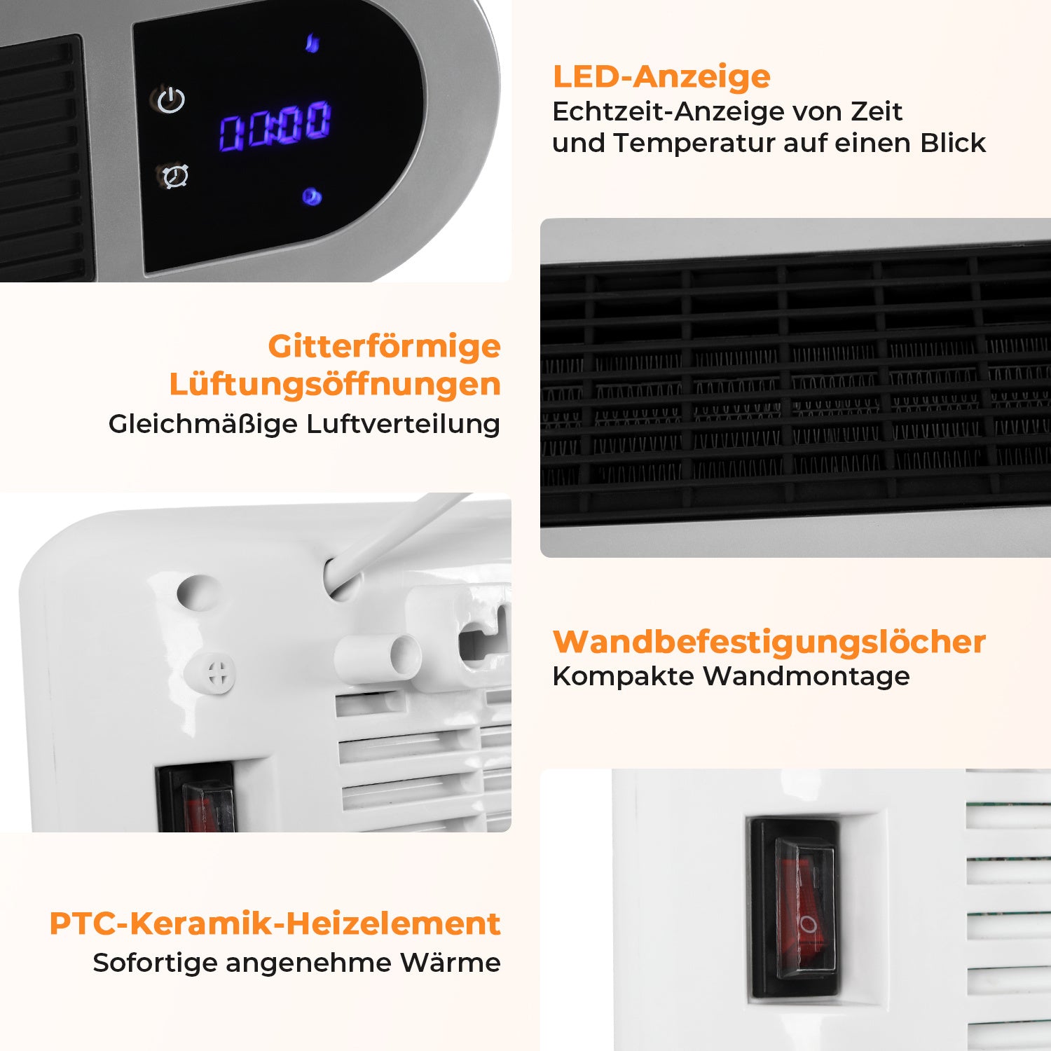 SWANEW Heizlüfter Keramik 2000W, Wandheizung, Wifi Elektroheizung, mit Fernsteuerung