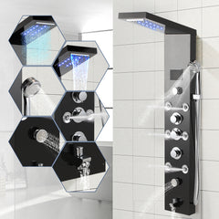 SWANEW 6-in-1 LED Duschpaneel mit Armatur, Edelstahl 304 Duschsäule mit 5 Duschfunktionen, Wandmontage