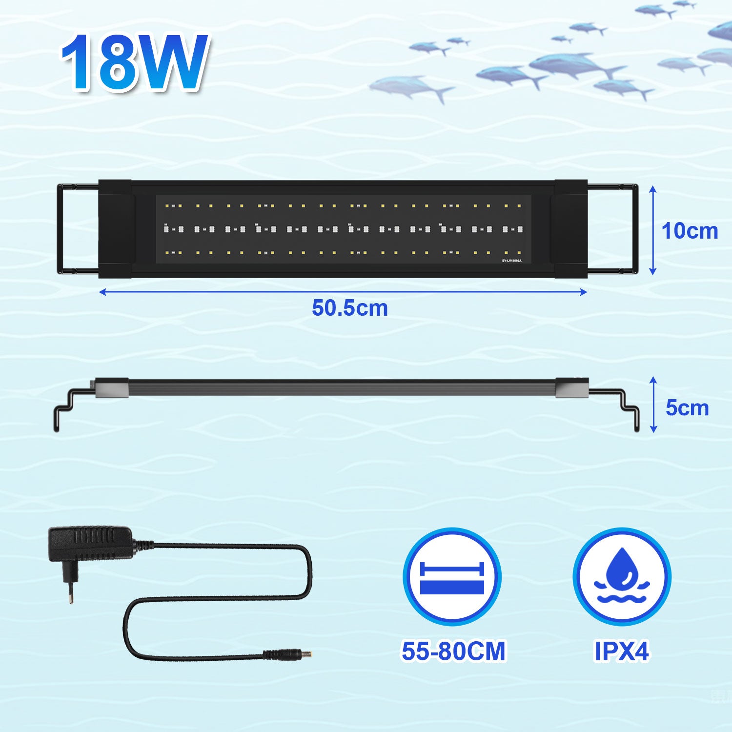 SWANEW LED Aquarium Beleuchtung 18W/30W/45W, Aquarienbeleuchtung 24/7 Modus, wasserdicht, 55-150cm, Aufsetzleuchte Vollspektrum Licht
