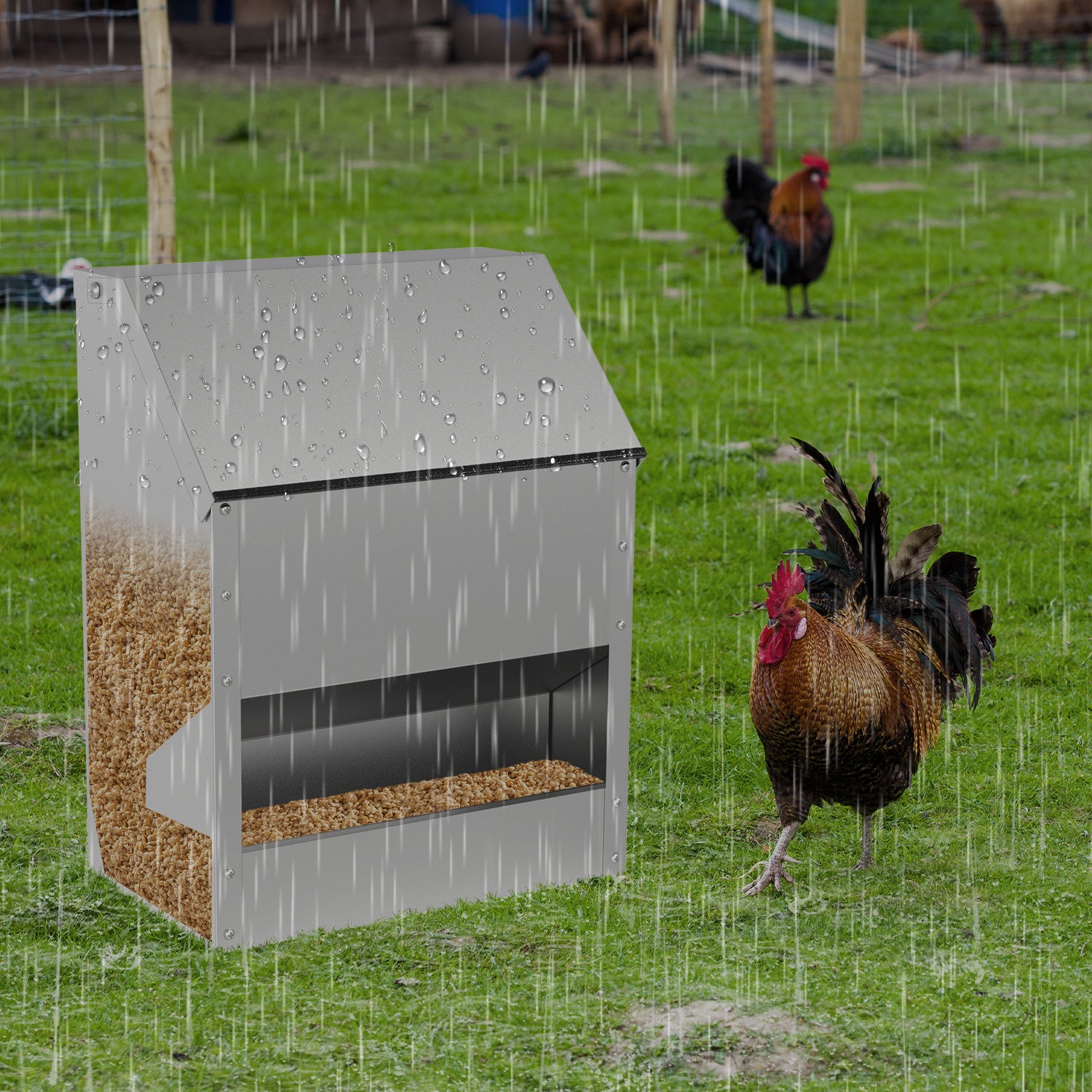 Hühnerfutterautomat mit Deckel & Wandhalterung