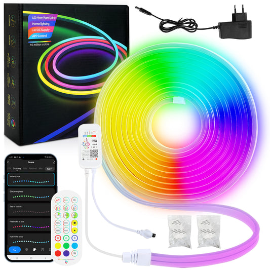 SWANEW LED Strip, Neon LED Strip, RGBIC Streifen mit App-Steuerung Musik-Sync DIY-Farbwechsel Lichtband, LED band Neon