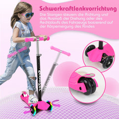 SWANEW Kinderroller Funscooter Tretroller Kickroller 3-Rad-Kinderroller LED-bis 50kg belastbar, Höhenverstellbar