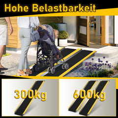 SWANEW 2 Stück Auffahrrampe, 118cm Alu Rollstuhlrampe, Laderampe Tragfähigkeit 300kg