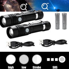 SWANEW 2x Super hell Taschenlampe LED Taschenlampen Taktisches Fackel USB 18650 Akku Batterie Flashlight wiederaufladbare