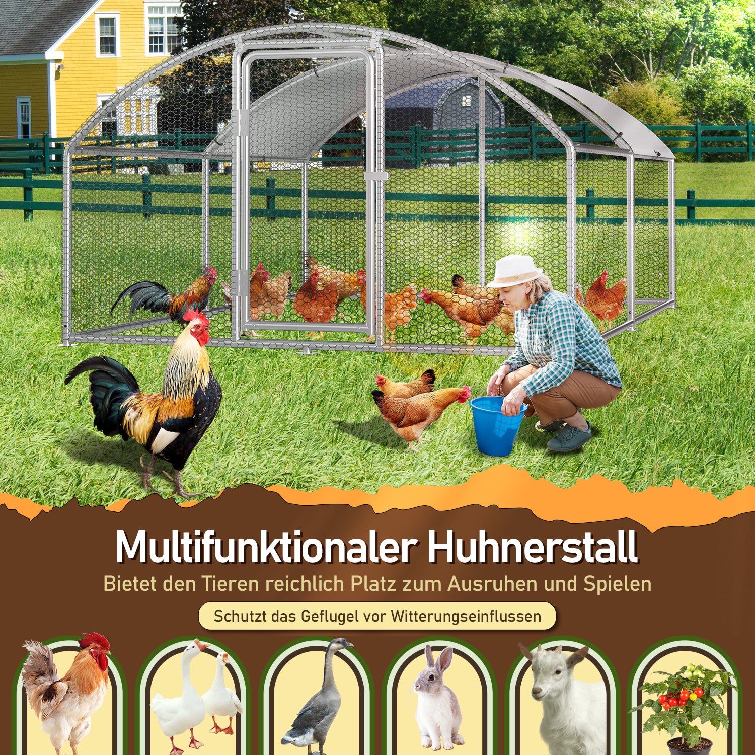 Hühnerstall Freilaufgehege, 3x 4x2m, Dome Roof
