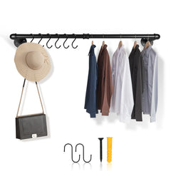 SWANEW Wandgarderobe Kleiderstange Wandmontage mit Haken, 92 x 25 cm 65kg Belastbar