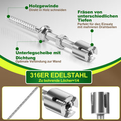 SWANEW Rankhilfe, Edelstahl Drahtseil, , Rankseilsystem Set 12M, mit Wandhaltern und 3mm Stahlseil, fĂźr Kletterpflanzen