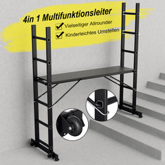 SWANEW Mehrzweckleiter, Gerüst, Alu Arbeitsgerüst, Gelenkleiter 4 in 1, Belastbar bis max. 150 Kg