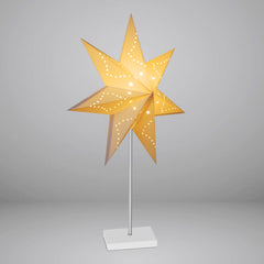 SWANEW Weihnachtsstern Tischlampe, Holzsockel, Weißer 3D-Papierstern φ42cm, Dekorative Papierstern Weihnachten Tischlampe mit Kabelschalter, E14, inkl. Leuchtmittel