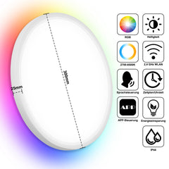 SWANEW 24W 2040LM Alexa Lampe Deckenlampe Deckenleuchte Smart Dimmbar Kompatibel mit Alexa & Google 2700K-6500K, Farbwechsel Flach Schlafzimmer Lampe, IP44 für Kinderzimmer Badezimmer