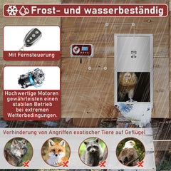SWANEW Automatische Hühnerklappe Hühnertür Elektrische Hühnerklappe Hühnerhaus Chicken-Door mit Lichtsensor, Zeitschaltuhr, LED Display