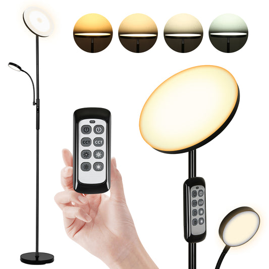 SWANEW LED Stehleuchte 27W Dimmbar Stehlampe, Deckenfluter mit 2 Lampen, Leseleuchte mit Fernbedienung, 175cm