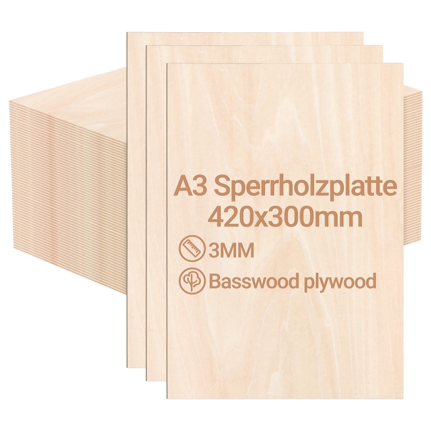 SWANEW Sperrholzplatte, Walnuss Sperrholz, A3/A4, 3mm, Linde holzplatte, Bastelhölzer Holz für Modellbau Laserschnit, Laser Gravur, Malerei DIY