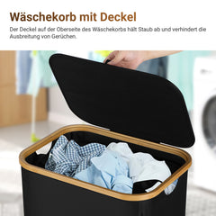 SWANEW Wäschekorb mit Deckel, Waschesammler, 2Fächer, 100L/145L/160L
