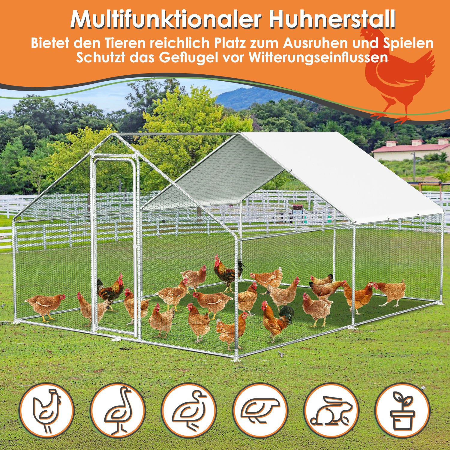 Hühnerstall Freilaufgehege, 3x4x2m Hühnerhaus