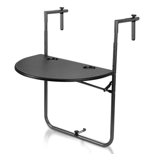 Balkontisch klappbar Hängetisch, klapptisch Balkongeländer, 3-Fach höhenverstellbarer balkontisch zum einhängen, 60 x 40 cm Halbrund Balkontisch klappbar Schwarz