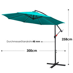 SWANEW Sonnenschirm Alu Ampelschirm mit Kurbelvorrichtung Sonnenschirm UV-Schutz & Wasserabweisende Gartenschirm