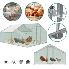 Swanew verzinkter Stahlrahmen mit PE-Schattendach, Kaninchenhaus, Geflügelkäfig, Tierzaun
