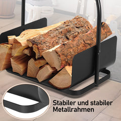 SWANEW Feuerholzablage Tragbarer Kaminholzkorb mit Griff Kompakter Kaminholzregal  40x30x46cm