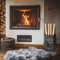 SWANEW Kaminbesteck, 4-teiliges Kaminbesteck Set, Kamingarnitur, Kaminzubehör mit Holzgriff und Halbkreisförmiges Leichentuch