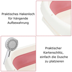 SWANEW Faltbare Baby Badewanne Babywanne mit Thermometer, Badekissen, Haarwaschbecher, babybadewanne, Babybadewanne mit gestell ab 0-3 Jahre