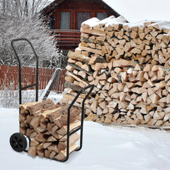 SWANEW Brennholzwagen, max. 80 kg, Kaminholzständer Kaminzubehör mit Rollen Holztransportwagen Brennholzständer, Schwarz 70x42x109cm