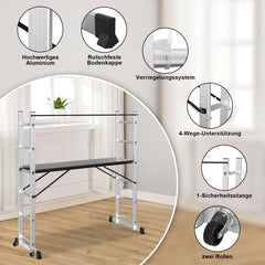 SWANEW Gerüst, Gerüstleiter, Arbeitsgerüst,  4 in 1Alu Mobile Mehrzweckleiter 2x6 Stufen