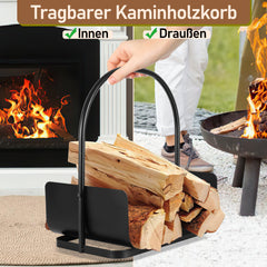 SWANEW Feuerholzablage Tragbarer Kaminholzkorb mit Griff Kompakter Kaminholzregal  40x30x46cm