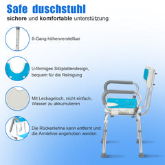 Duschstuhl mit abnehmbaren Armen und Rückenlehne