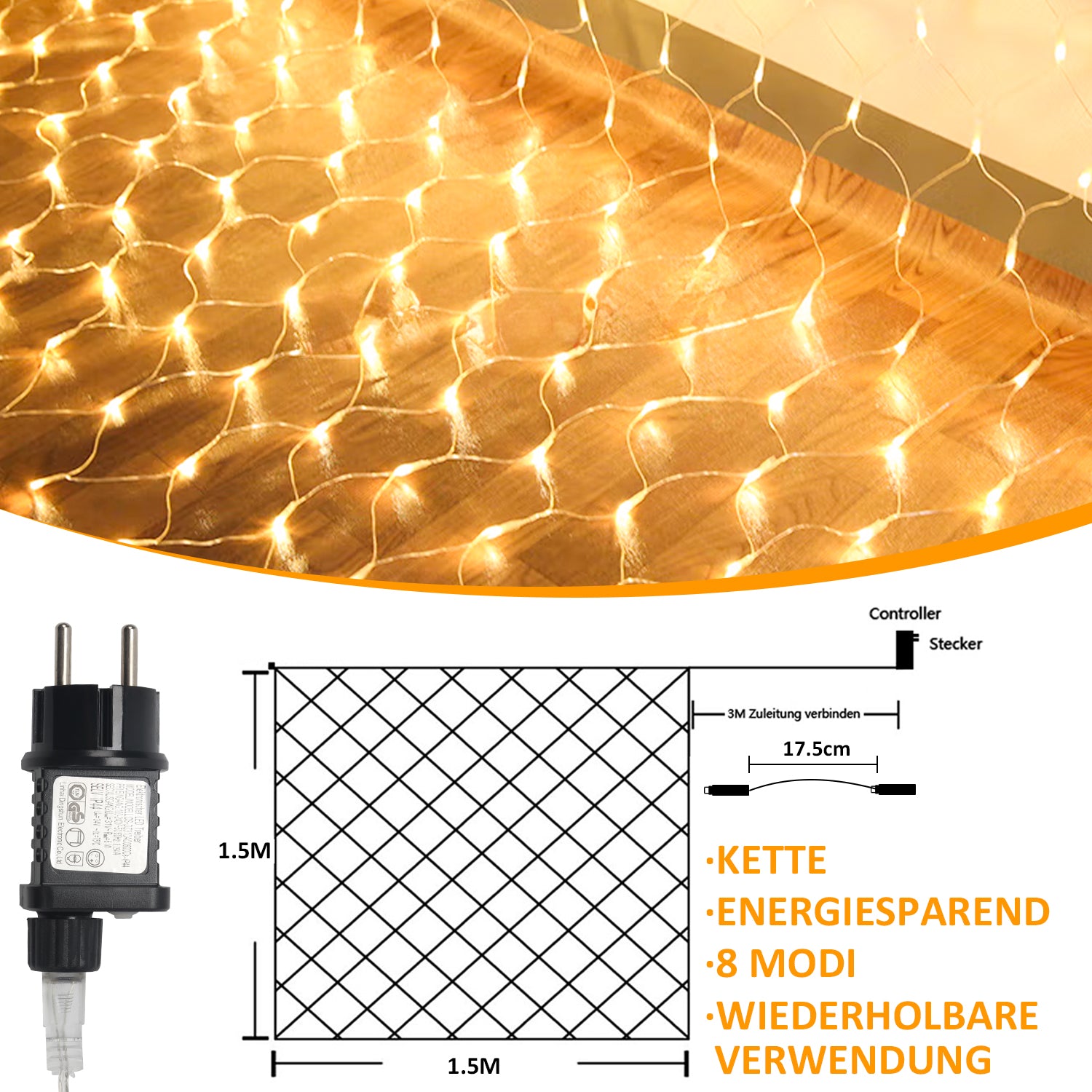 SWANEW LED Lichternetz Außen LED Lichtervorhang Lichterkette Netzlicht mit 8 Modi,  Memory-Funktion, IP44 Wasserdicht [Energieklasse G]