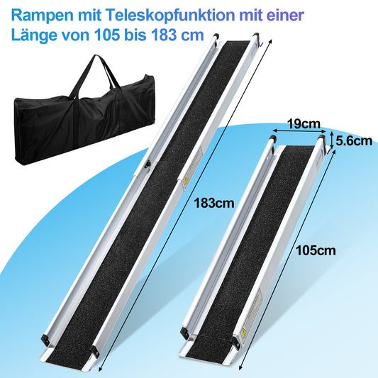 SWANEW Rollstuhlrampe, Aluminium Auffahrrampe Rampe Rollstuhl, Teleskoprampe