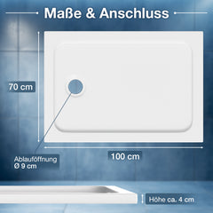 SWANEW Duschwanne, aus Acryl, 4 cm flach