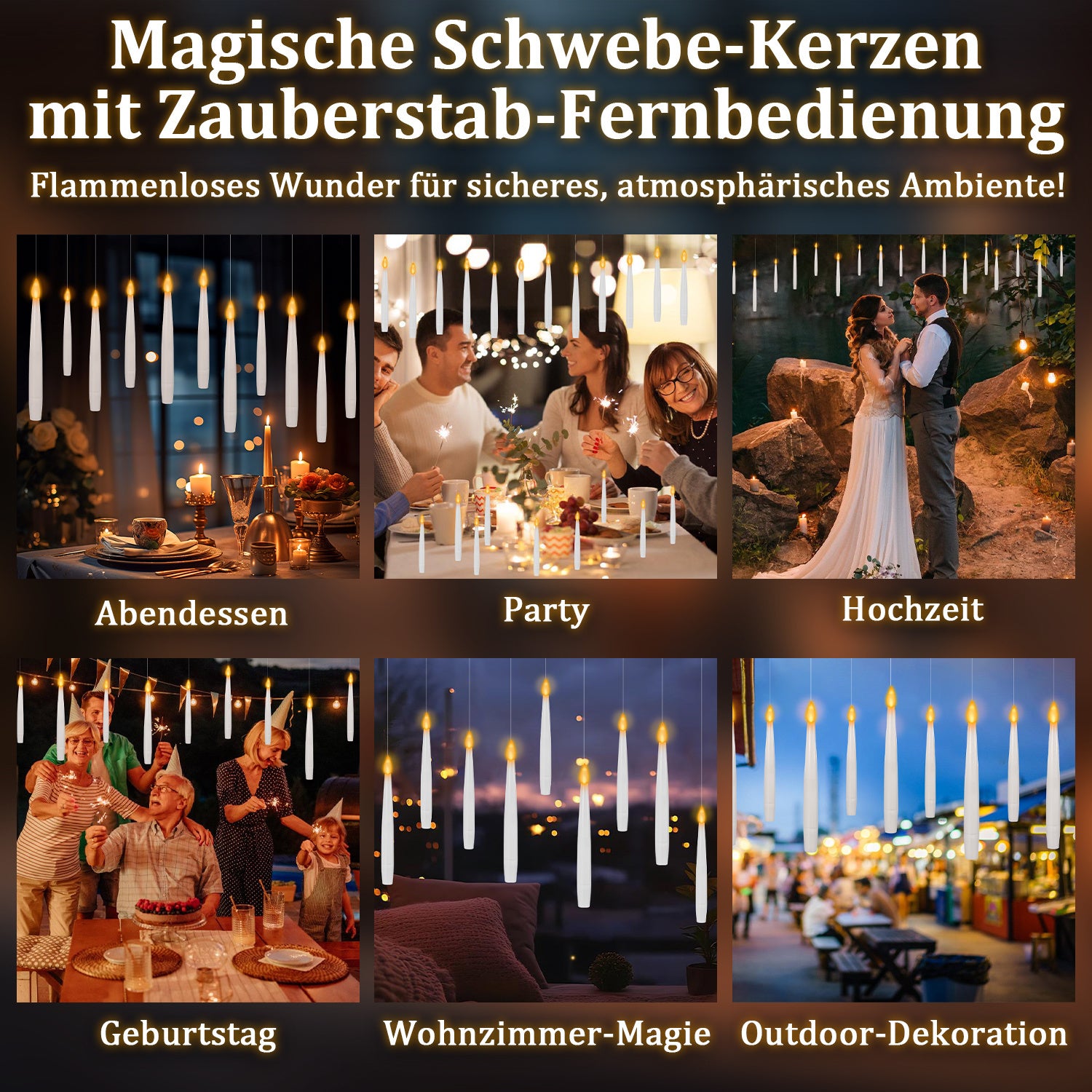 SWANEW 12Stk LED Schwebende Kerzen mit Fernbedienung und Timer, LED Zauberstab Kerzen, Halloween Weihnachten Deko