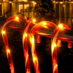 SWANEW Zuckerstangen LED Garten Weihnachtsdeko, 4/8 Stück Zuckerstange Weihnachts Dekoration Leuchtstab Außen, mit Erdspieß, wasserdichte Batteriebox