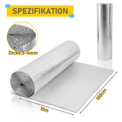 SWANEW Isolierfolie 1 × 10 m, 10 m² – Alu Reflexionsfolie mit Luftpolster, zuschneidbare Dämmfolie