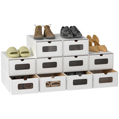 SWANEW Aufbewahrungsboxen mit Sichtfenster & Schublade, Faltbare Schuhboxen, Stapelbar Allzweckbox