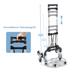 SWANEW Treppensteiger sackkarre klappbar, bis 75kg, Transportkarre extra Langer Teleskopgriff 100 cm, Aluminium treppensackkarre