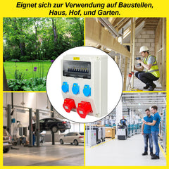 SWANEW Wandverteiler mit Leitungsschutzschalter,5 Polig Baustromverteiler, Stromverteiler 3x230V+1x16A+1x32A/400V CEE, Verteiler IP44