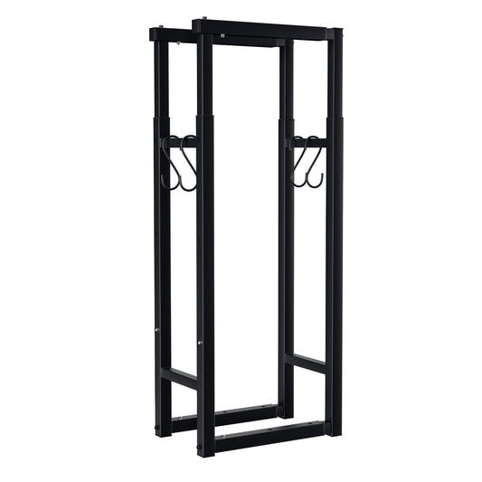SWANEW Verstellbare Kaminholzregal, Feuerholzregal Metall, Brennholzregal mit 4 Haken