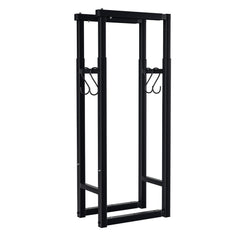 SWANEW Verstellbare Kaminholzregal, Feuerholzregal Metall, Brennholzregal mit 4 Haken
