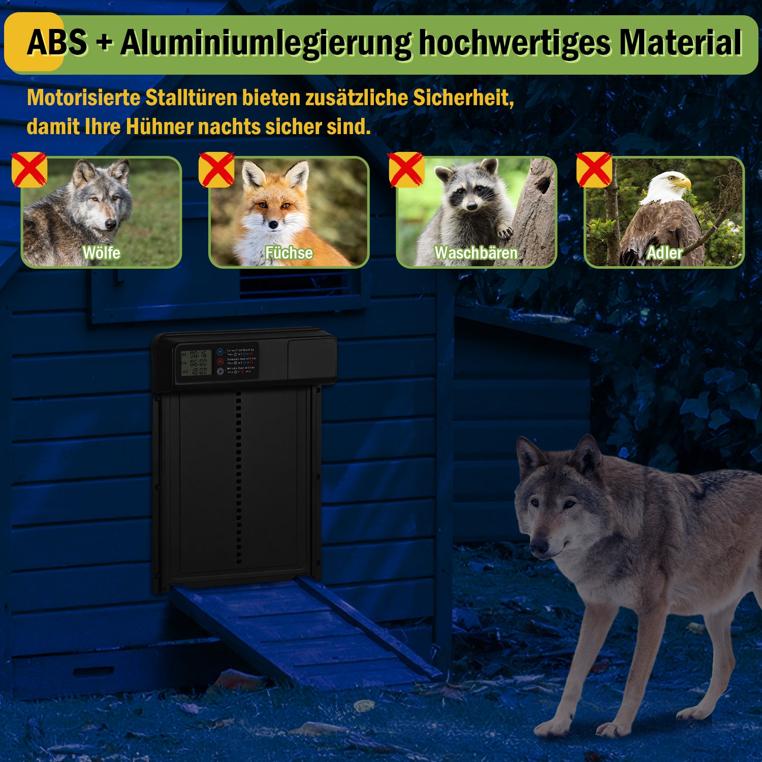SWANEW Automatische Hühnerklappe – Elektrischer Hühnerstall-Türöffner mit Timer & großem Display – Wasserdicht & Robust für Hühner, Enten & Kleintiere