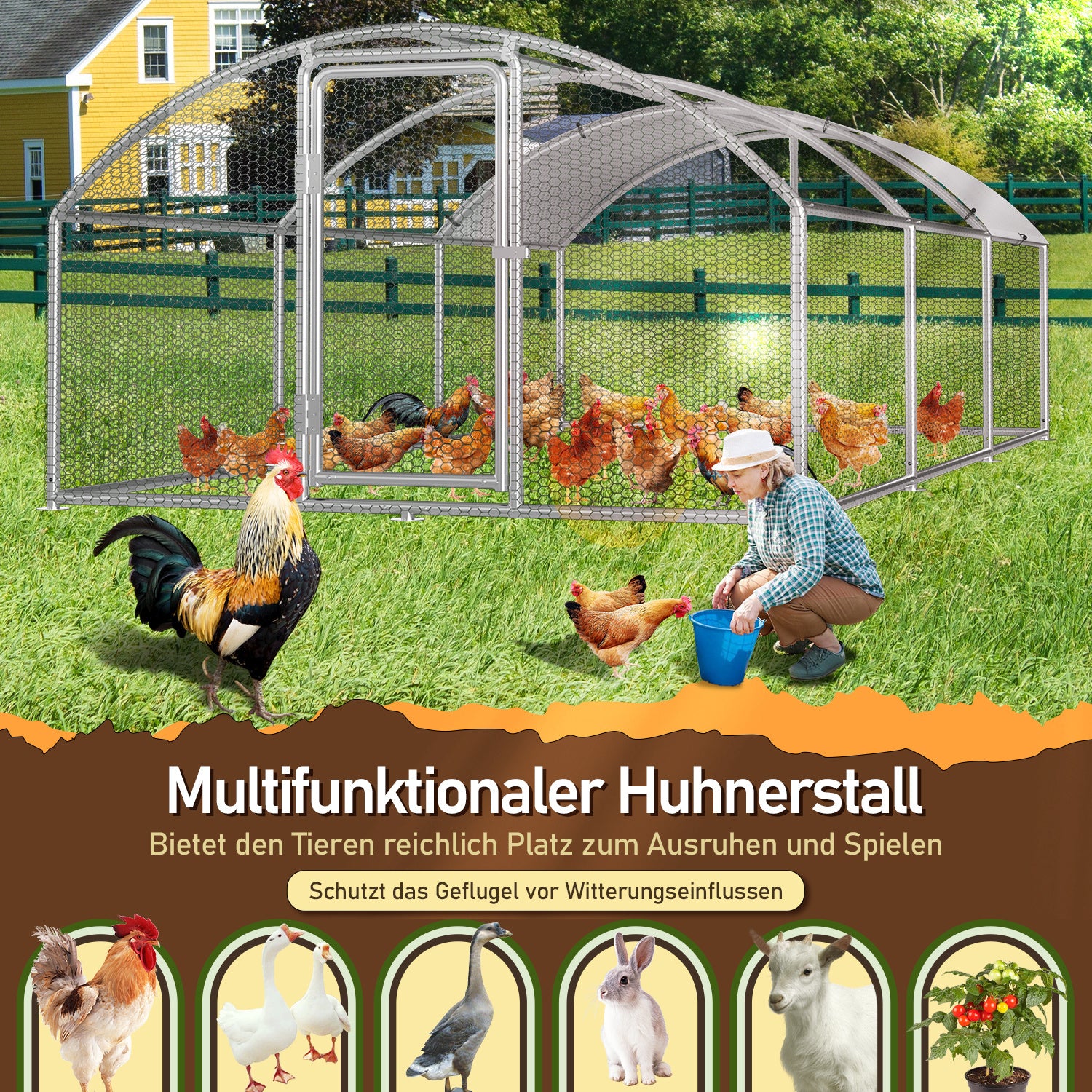 Hühnerstall Freilaufgehege 3x6x2m Kuppel Dach