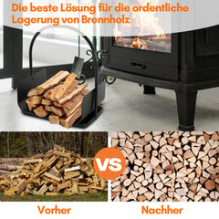 SWANEW Feuerholzablage Tragbarer Kaminholzkorb mit Griff Kompakter Kaminholzregal  40x30x46cm